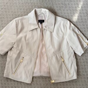 Evereve Women's Light Beige Leather Jacket with Gold Zippers